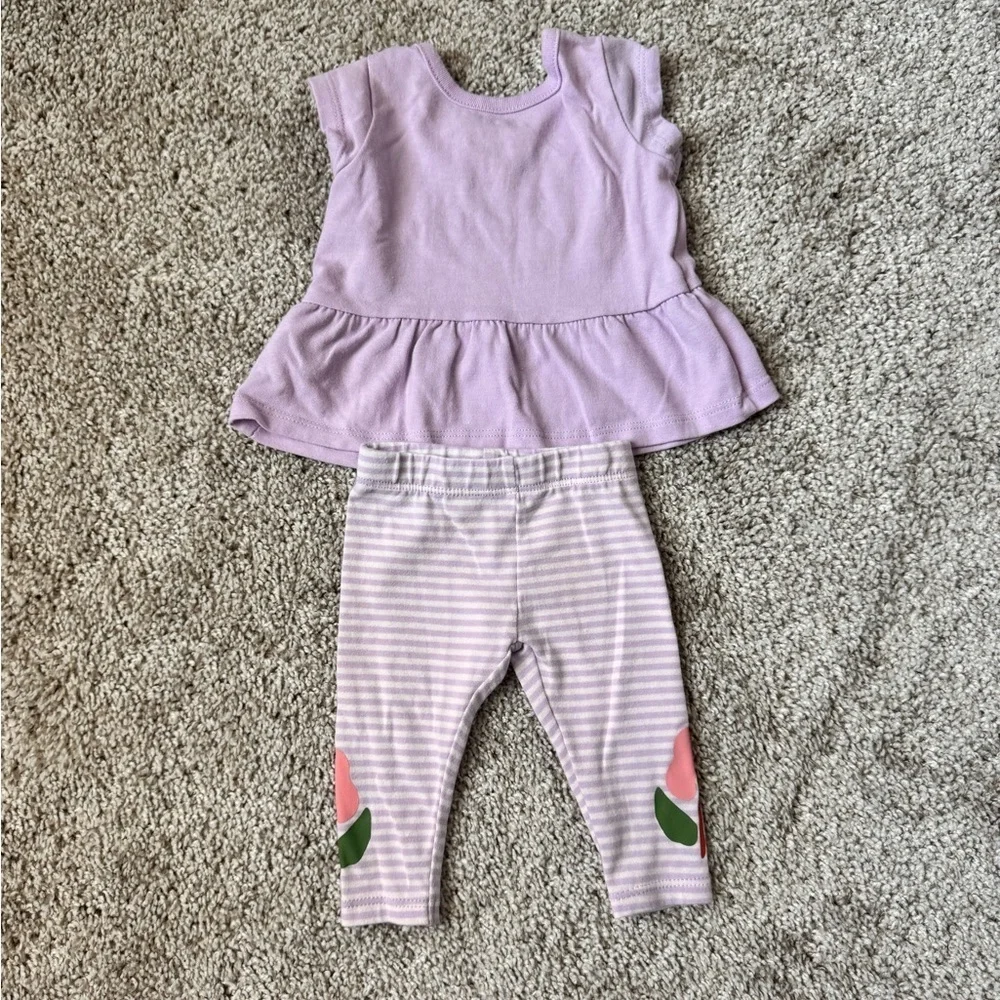 Carter’s Baby Girl “Happy Baby” Peplum Top & Floral Leggings Set – Size Newborn